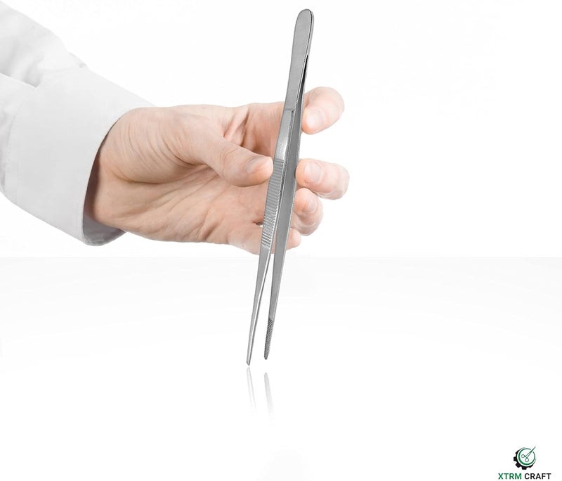 XTRM CRAFT Thumb Dressing Forceps, Mulipurpose Tweezer Stainless Steel, Serrated Tip Straight 10 Inch - Image 3